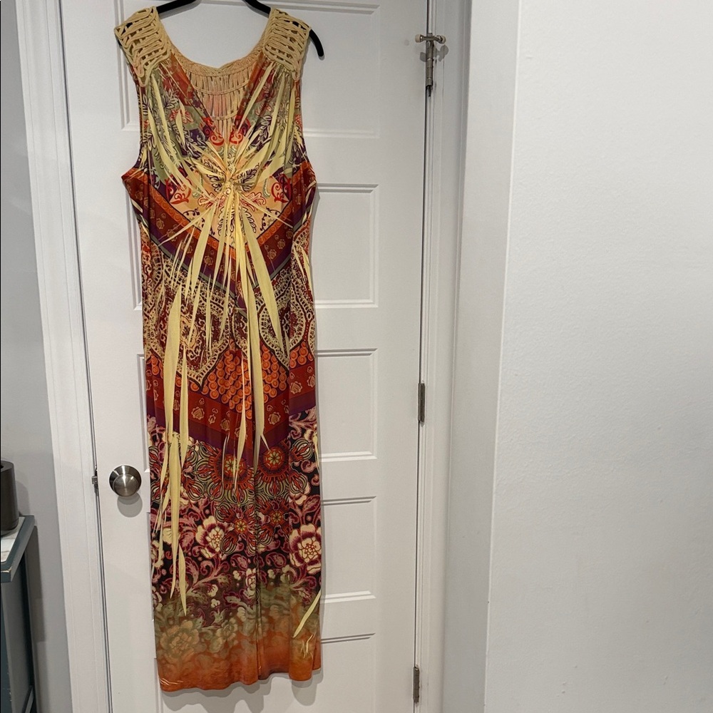 Live and Let Live Vibrant Multicolor Lace Back. Maxi Dress